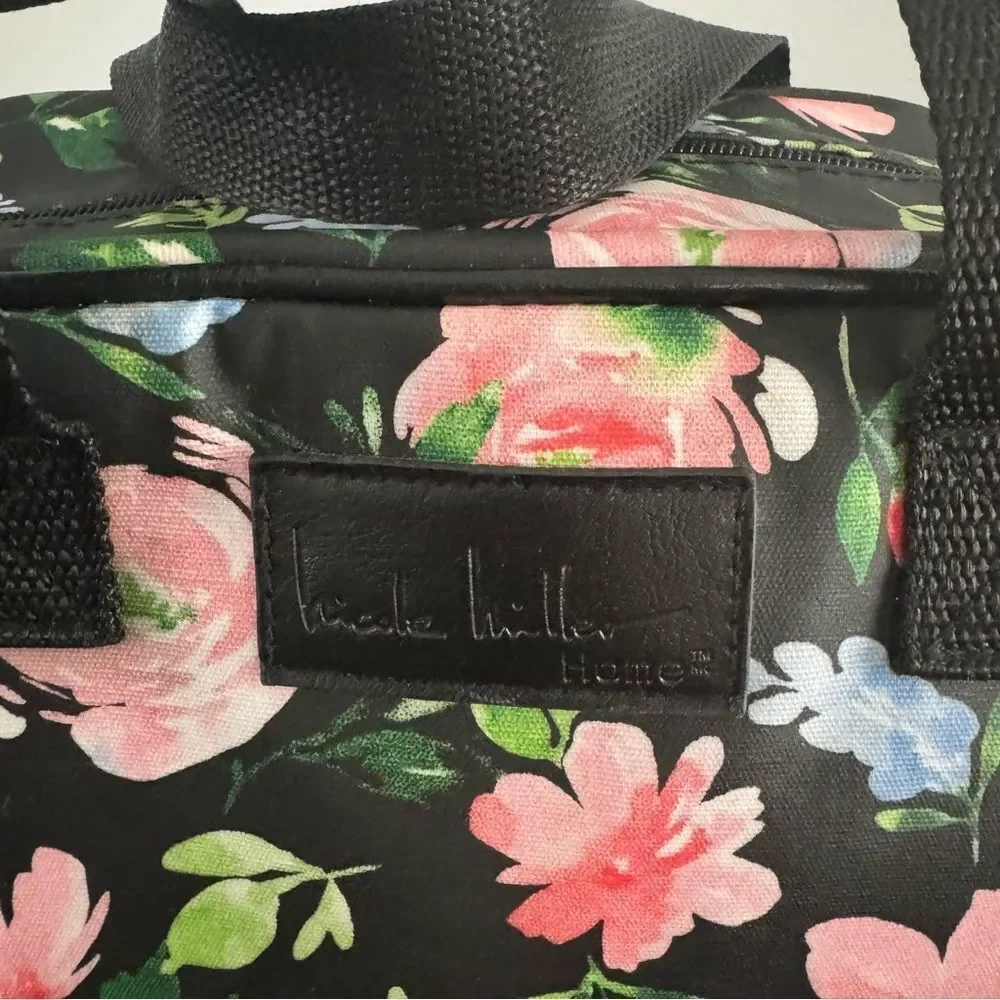 Nicole Miller Black Multicolor Floral Travel Case Cosmetics and Toiletry Bag